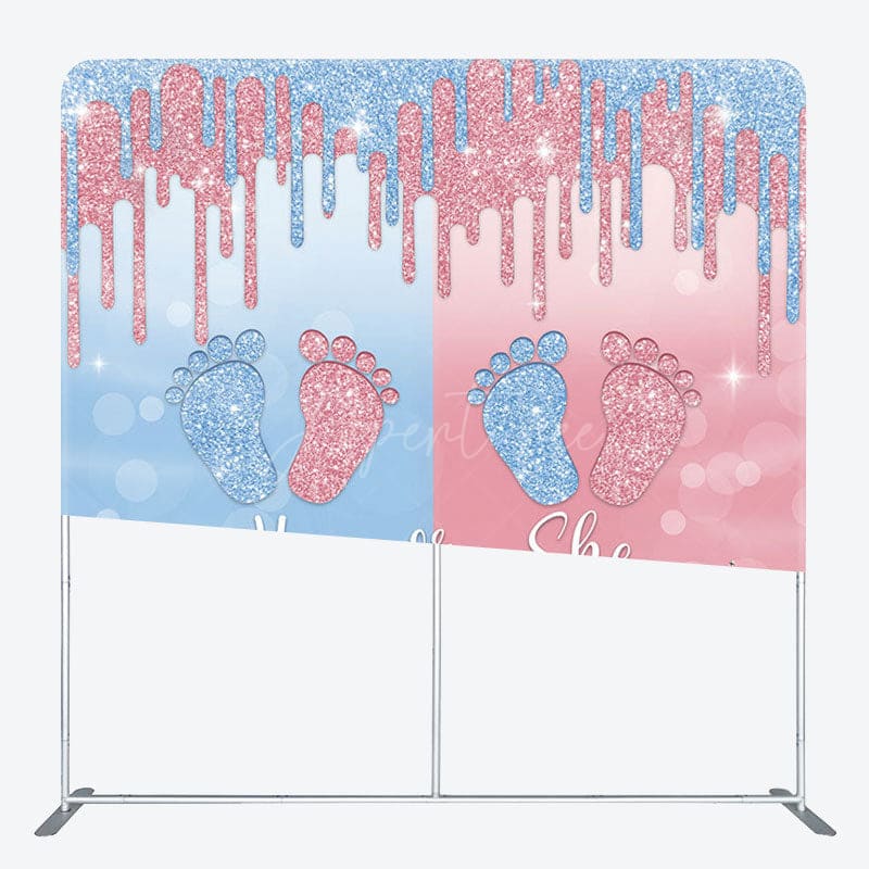Aperturee - Aperturee Blue Pink Foot Fabric Backdrop Cover for Baby Shower