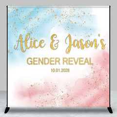 Aperturee - Aperturee Blue Pink Glitter Custom Name Gender Reveal Backdrop