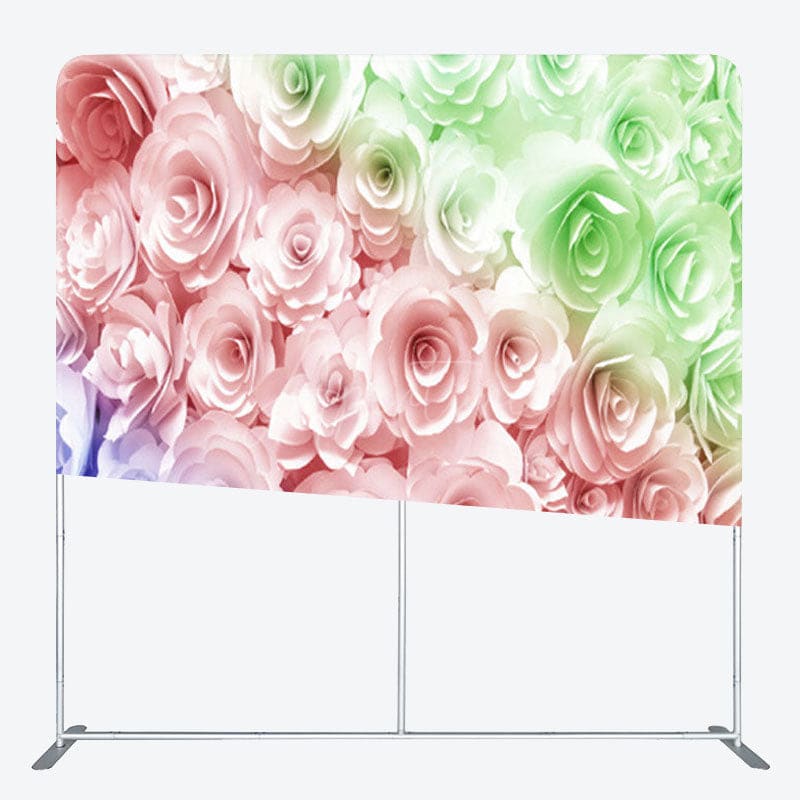 Aperturee - Aperturee Blue Pink Green Rose Fabric Backdrop Cover For Party