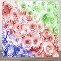 Aperturee - Aperturee Blue Pink Green Rose Fabric Backdrop Cover For Party