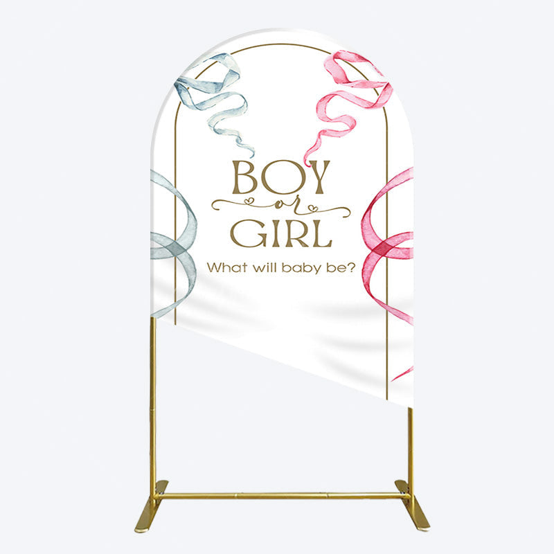 Aperturee - Aperturee Blue Pink Ribbon Boy Or Girl Baby Shower Arch Backdrop