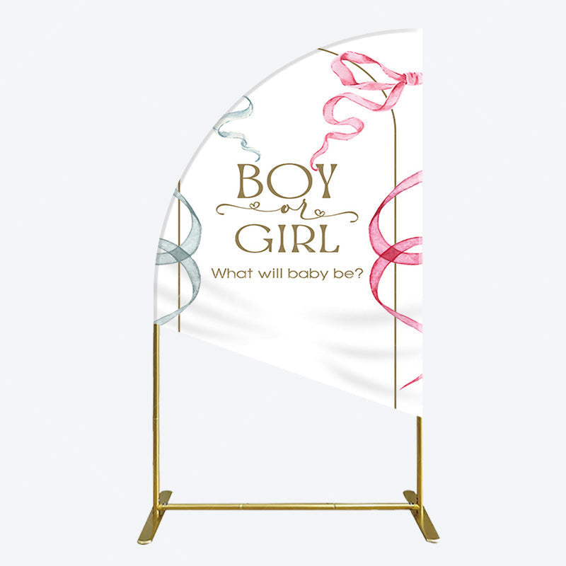Aperturee - Aperturee Blue Pink Ribbon Boy Or Girl Baby Shower Half Moon Arch Backdrop