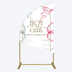 Aperturee - Aperturee Blue Pink Ribbon Boy Or Girl Baby Shower Half Moon Arch Backdrop