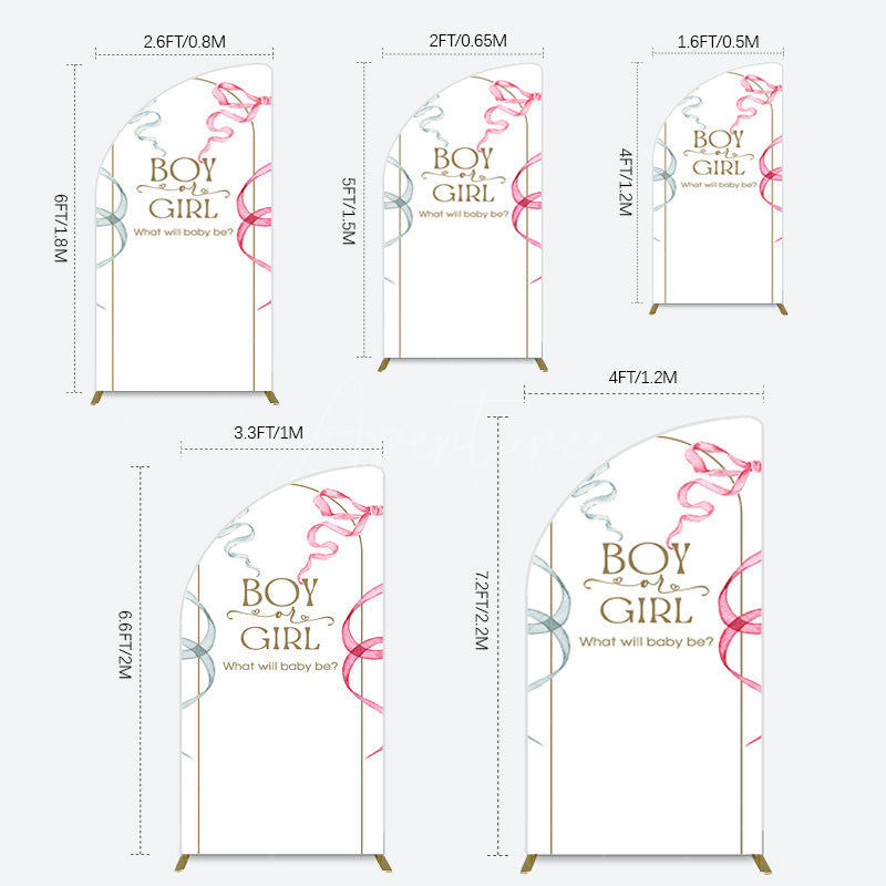 Aperturee - Aperturee Blue Pink Ribbon Boy Or Girl Baby Shower Half Moon Arch Backdrop