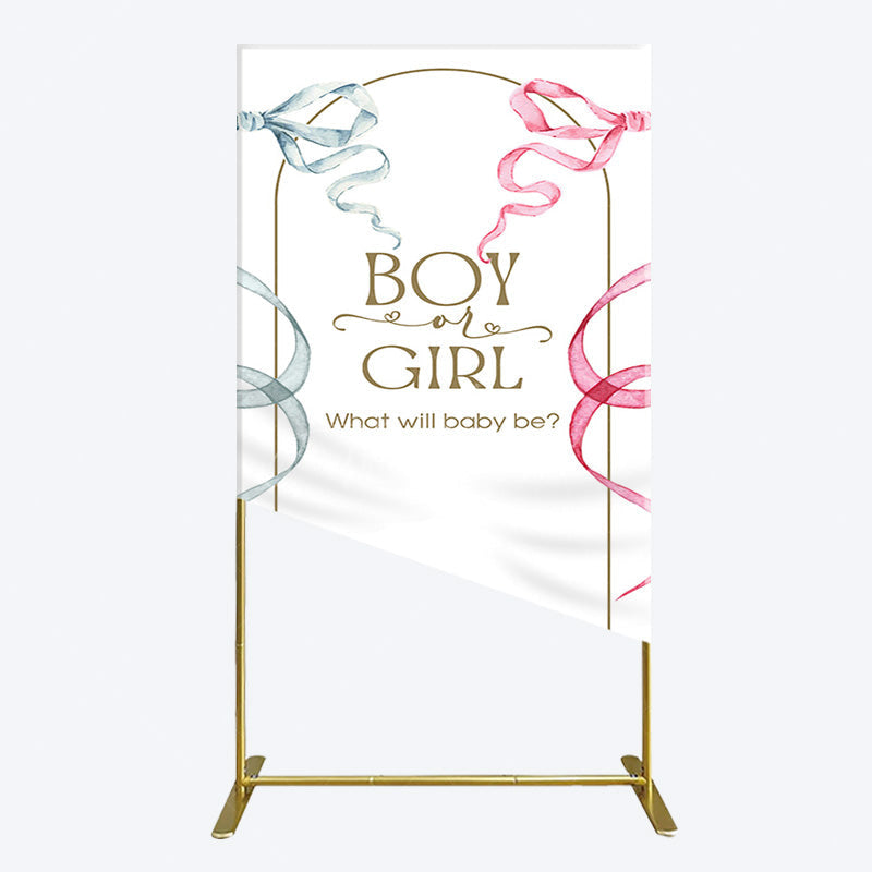 Aperturee - Aperturee Blue Pink Ribbon Boy Or Girl Baby Shower Rectangle Backdrop