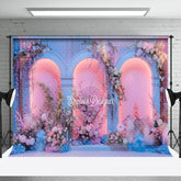 Aperturee - Aperturee Blue Pink Romantic Arch Floral Wedding Photo Backdrop