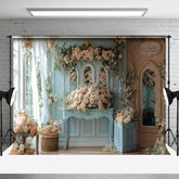 Aperturee - Aperturee Blue Pink Romantic Floral Fancy Room Wedding Backdrop