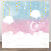 Aperturee - Aperturee Blue Pink Sky Cloud Star Birthday Pillow Case Backdrop