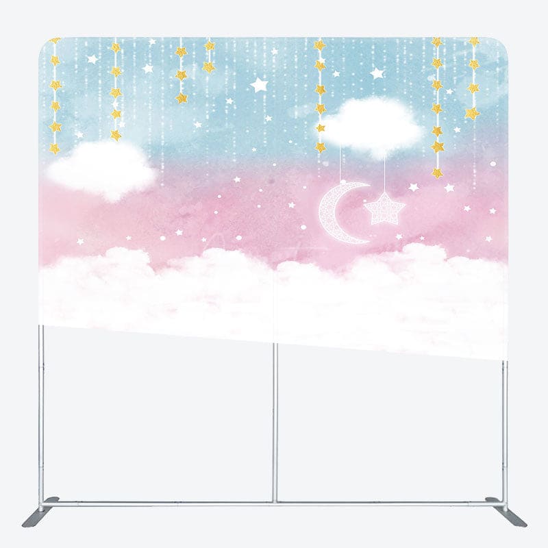 Aperturee - Aperturee Blue Pink Sky Cloud Star Birthday Pillow Case Backdrop