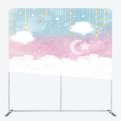Aperturee - Aperturee Blue Pink Sky Cloud Star Birthday Pillow Case Backdrop