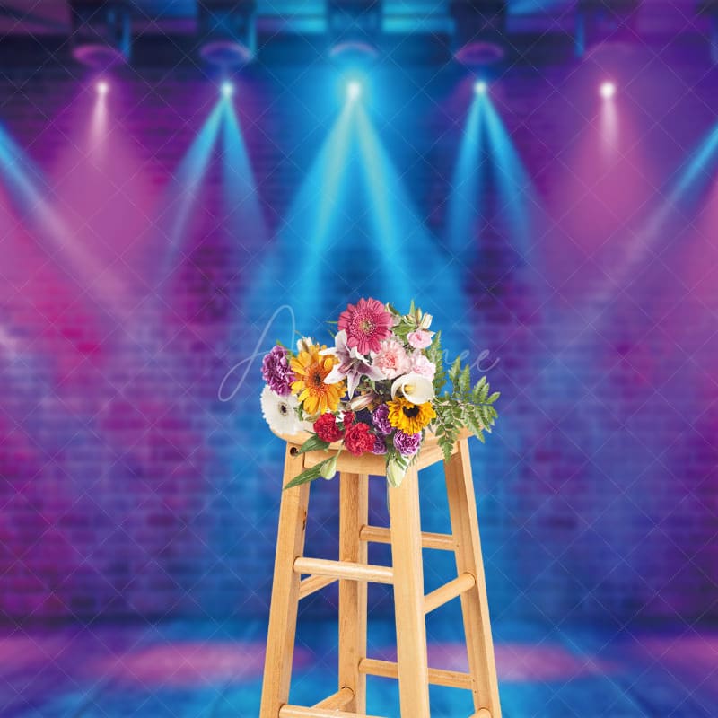 Aperturee - Aperturee Blue Pink Spotlight Stage Brick Photography Backdrop