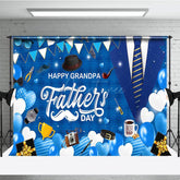 Aperturee - Aperturee Blue Plaid Balloons Happy Grandpa Fathers Day Backdrop
