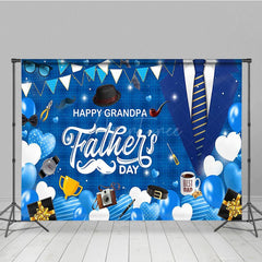 Aperturee - Aperturee Blue Plaid Balloons Happy Grandpa Fathers Day Backdrop