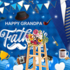 Aperturee - Aperturee Blue Plaid Balloons Happy Grandpa Fathers Day Backdrop