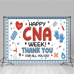 Aperturee - Aperturee Blue Plaid Happy CNA Week Thank You Party Backdrop