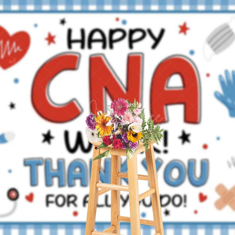 Aperturee - Aperturee Blue Plaid Happy CNA Week Thank You Party Backdrop
