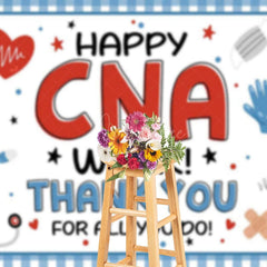 Aperturee - Aperturee Blue Plaid Happy CNA Week Thank You Party Backdrop