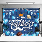 Aperturee - Aperturee Blue Plaid Happy Fathers Day Backdrop Mustache and Crown Party Background Blue Hearts Celebration Decorations
