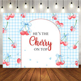 Aperturee - Aperturee Blue Plaid Red Cherry On Top Baby Shower Backdrop