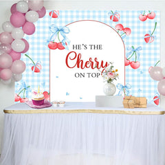 Aperturee - Aperturee Blue Plaid Red Cherry On Top Baby Shower Backdrop