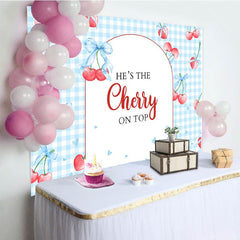 Aperturee - Aperturee Blue Plaid Red Cherry On Top Baby Shower Backdrop