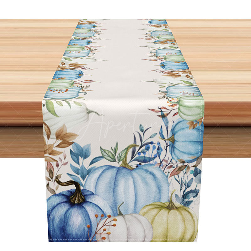 Aperturee - Aperturee Blue Pumpkin Harvest Autumn Table Runner A Sweet Fall Vibe with a Rustic Feel Modern Farmhouse Thanksgiving Decor