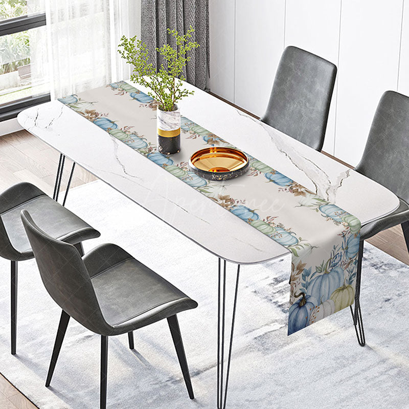 Aperturee - Aperturee Blue Pumpkin Harvest Autumn Table Runner A Sweet Fall Vibe with a Rustic Feel Modern Farmhouse Thanksgiving Decor