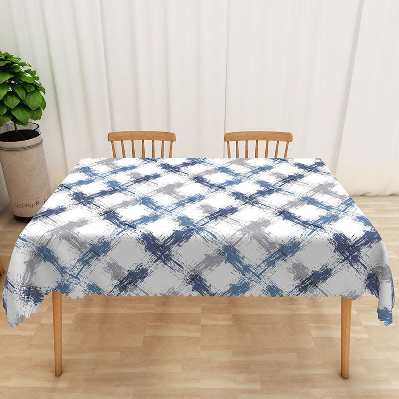Aperturee - Aperturee Blue Purple and Grey Graffiti Grid Rectangle Tablecloth for Urban Art and Abstract Dining Decor
