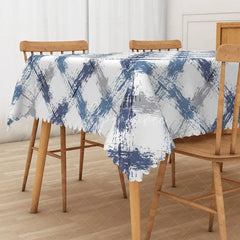 Aperturee - Aperturee Blue Purple and Grey Graffiti Grid Rectangle Tablecloth for Urban Art and Abstract Dining Decor