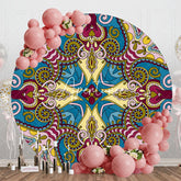 Aperturee - Aperturee Blue Purple Ethnic Print Round Ethiopian Backdrop