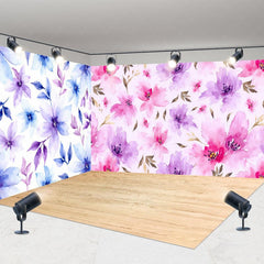 Aperturee - Aperturee Blue Purple Pink Floral Wood Floor Room Set Backdrop