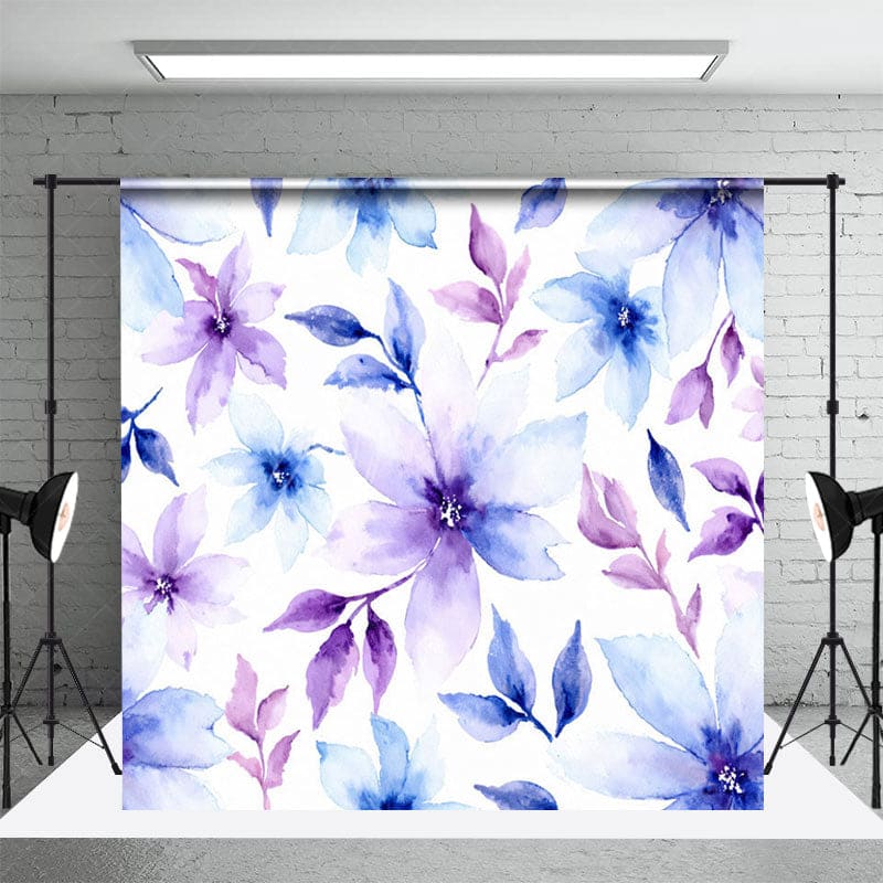 Aperturee - Aperturee Blue Purple Pink Floral Wood Floor Room Set Backdrop