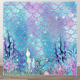 Aperturee - Aperturee Blue Purple Scales Mermaid Square Tension Backdrop