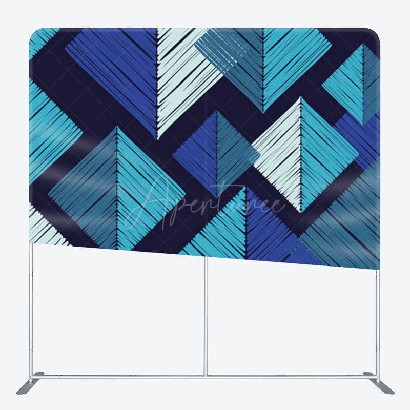Aperturee - Aperturee Blue Pyramid Pattern Fabric Backdrop For Party Decor