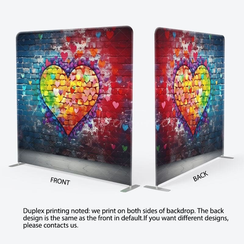 Aperturee - Aperturee Blue Red Bricks Wall Heart Pillow Cover Backdrop