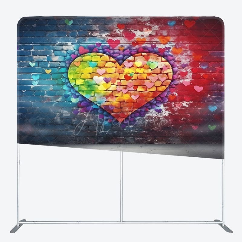 Aperturee - Aperturee Blue Red Bricks Wall Heart Pillow Cover Backdrop