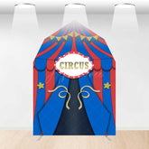Aperturee Aperturee Blue Red Circus Barn Door Arch Birthday Backdrop