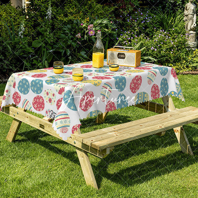 Aperturee - Aperturee Blue Red Egg Easter Party Decor Rectangle Tablecloth