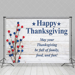 Aperturee - Aperturee Blue Red Fruit Branch Wood Thanksgiving Day Backdrop