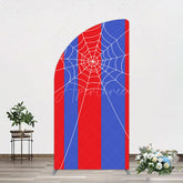 Aperturee - Aperturee Blue Red Stripes Spider Web Cartoon Half Moon Arch Backdrop