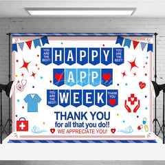 Aperturee - Aperturee Blue Red White Healthcare Appreciation Week Holiday Backdrop featuring Medical Symbols and Thank You Messages
