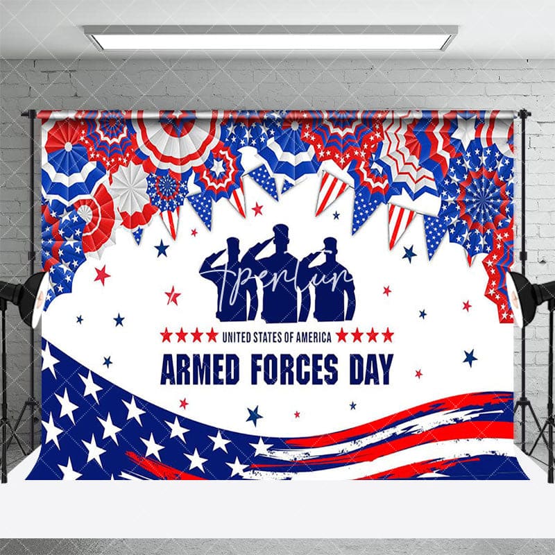 Aperturee - Aperturee Blue Red White Stars National Armed Forces Day Backdrop