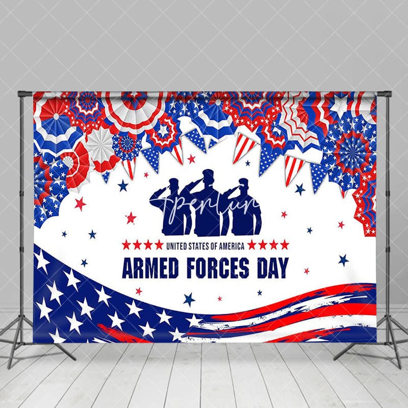 Aperturee - Aperturee Blue Red White Stars National Armed Forces Day Backdrop