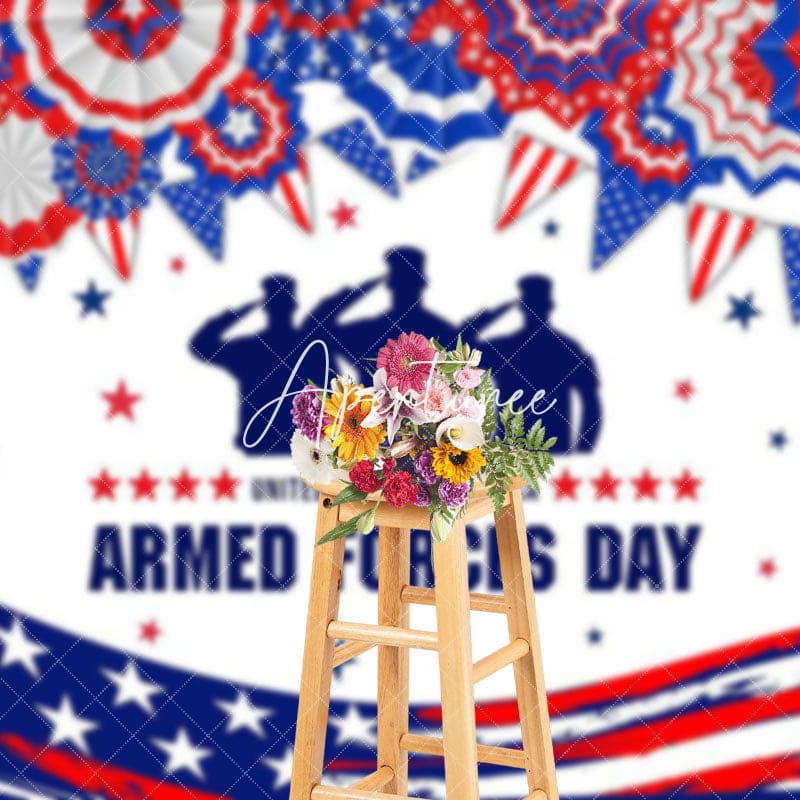 Aperturee - Aperturee Blue Red White Stars National Armed Forces Day Backdrop