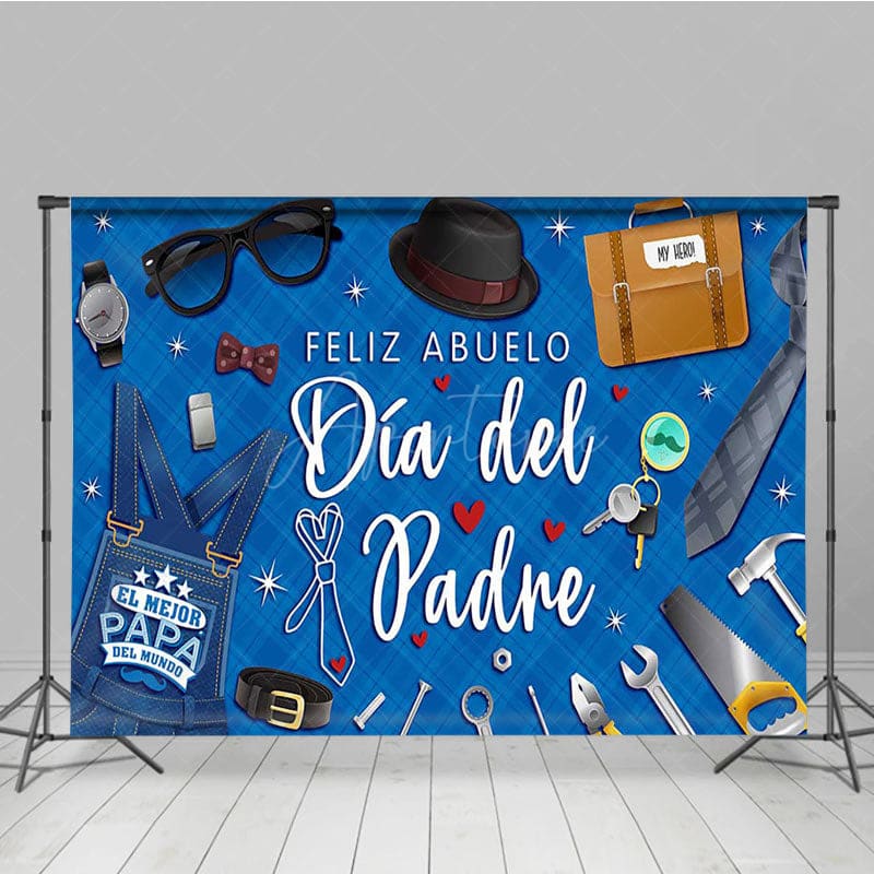 Aperturee - Aperturee Blue Rhombus Feliz Abuelo Dia Del Padre Backdrop