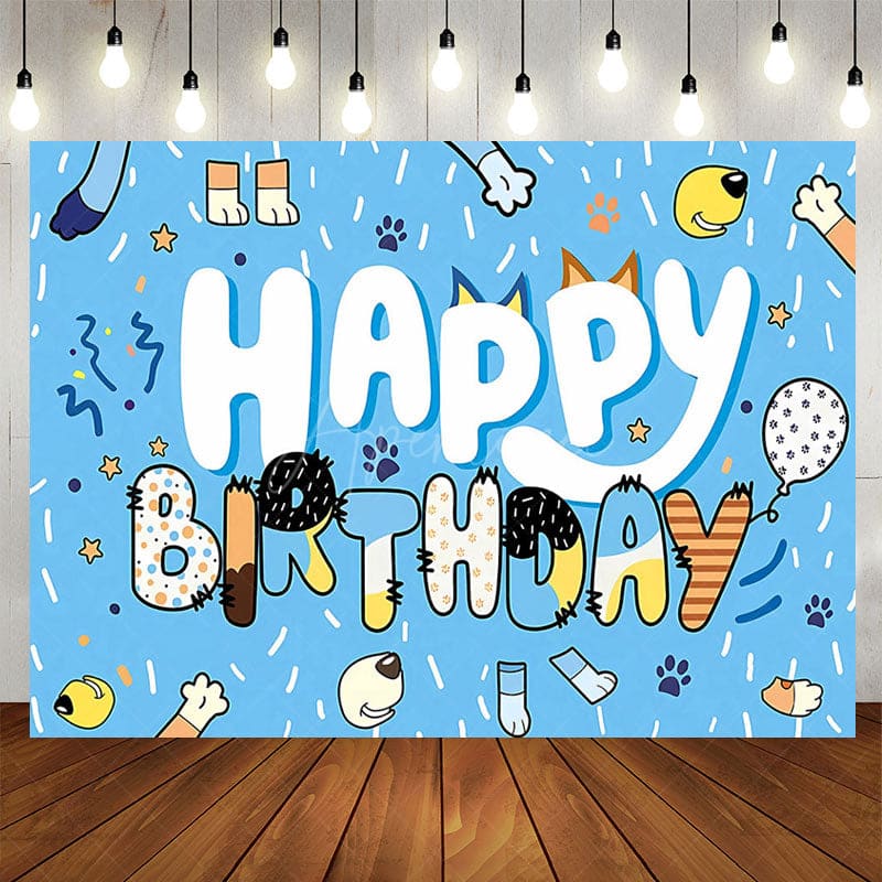 Aperturee - Aperturee Blue Ribbons Dog Paw Print Happy Birthday Backdrop