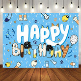 Aperturee - Aperturee Blue Ribbons Dog Paw Print Happy Birthday Backdrop