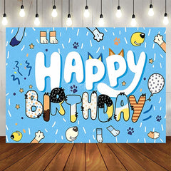 Aperturee - Aperturee Blue Ribbons Dog Paw Print Happy Birthday Backdrop