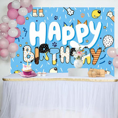 Aperturee - Aperturee Blue Ribbons Dog Paw Print Happy Birthday Backdrop