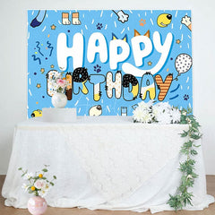 Aperturee - Aperturee Blue Ribbons Dog Paw Print Happy Birthday Backdrop